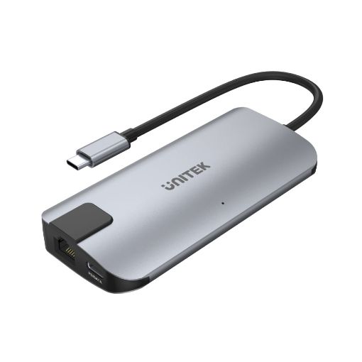 תמונה של האב USB-C Unitek 5 ב-1 עם חיבור רשת צבע שחור